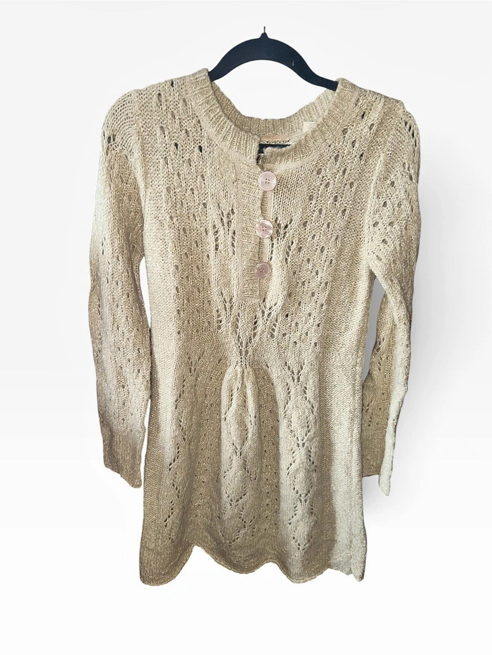 Kenji Knit Button Front Sweater in Beige Size Medium